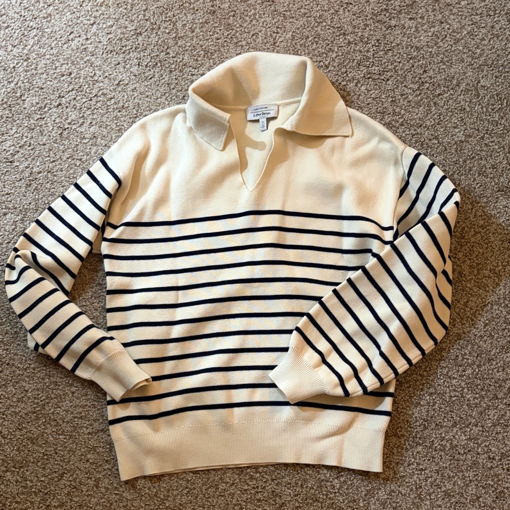 & Other Stories Striped V-Neck Sweater in Cream and Navy
